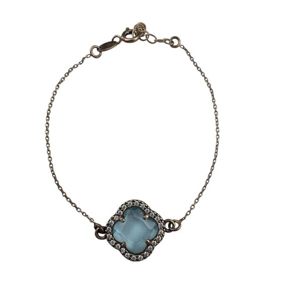 Dyadema Italy Blue Glass Clover Sterling Silver Vermeil Bracelet 7"-7.5" - Picture 1 of 9
